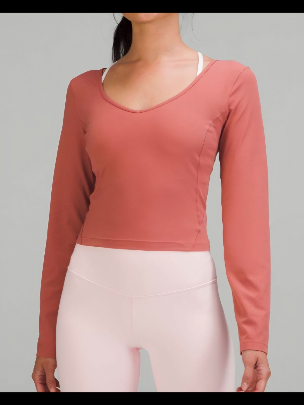 lululemon NWT athletica Long-Sleeve V-Neck Crop Top - Dusty Rose